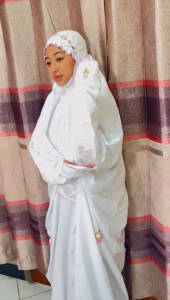 (Putih) Mukena Dewasa Terusan Kain Katun Mikro/Polykatun Ukuran Normal Mukenah Dewasa By Amirah Bordir