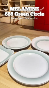 Smart Home Ph 6pcs Set Green Circle Dinner Plate Bowls Saucer Cup Pure White (688 GREEN CIRCLE)