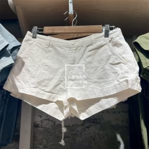 Bm สีขาว สั้น กางเกงขาสั้น ผู้หญิง American Retro Spicy หลากหลาย พรางหุ่น เชือกรูด กระเป๋าเสื้อ กางเกงลำลอง ฤดูร้อน เอวธรรมชาติ