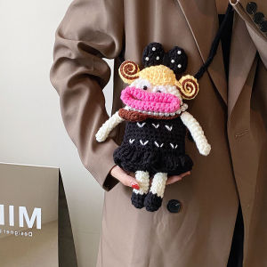 Cute Knitted Satchel Bag Womens Fashionable Sausage Mouth Mobile Phone Bag Crossbody Bag Korean Style Leisure Single Shoulder Bag