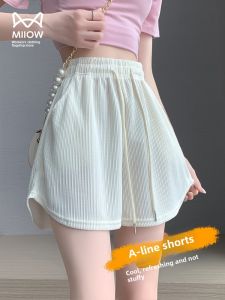 Miiow | White Casual Sporty Womens Shorts Summer 2025 Lazy Style Loose Fit High Waist Wide Leg Three-quarter Length Drawstring Waist