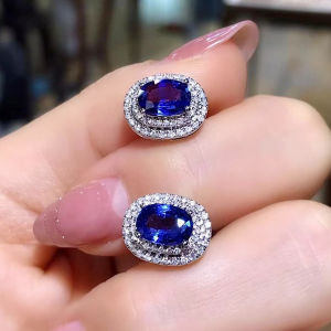 Huitan Vintage Xanh Dương Đính Đá Cubic Zirconia Bông Tai Nữ Cao Cấp Xỏ Lỗ Tai Hình Học Tiệc Cưới Trang Sức