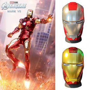Bandai | New Hot Iron Man Helmet Mk5 Jarvis Helmet Emit Light Manual Opening Closing High Configuration Collectible Wearable Toys Gift