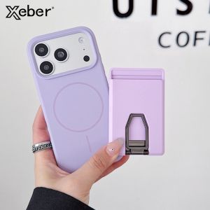 Candy Color Card Holder Bracket Magnetic Case For iPhone 17 16 15 14 13 Pro Max For Magsafe Matte Silicone Shockproof Cover