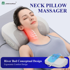 Jinkairui Neck Massager Massage Pillow Kneading Shiatsu Massage Machine Waist Back Body Massage Heat Therapy Pain Relief Home Office Use