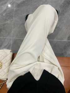 White Drapey Floor-Length Suit Pants Womens Straight Leg Casual Wide Leg Pants Asymmetric Korean Style High Waist Trousers