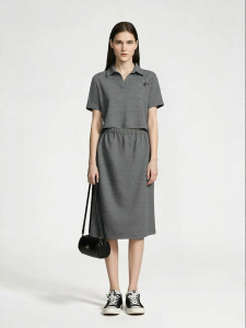 AMII | New Summer Collar Half Placket Embroidered Air Layer Dress