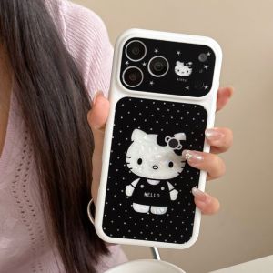 Sanrio | Black Polka Dot KT Sanrio Shockproof Phone Case For iphone 17 16 15 Pro Max 17 Lens Protective Cover With Cute 3D Accessories
