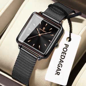 POEDAGAR Fashion Brand Ladies Wristwatch Waterproof Mesh Stainless Steel Woman Watch Elegant Square Quartz Womens Watches Reloj