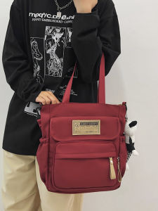 Large Capacity Student Shoulder Bag Nylon Material Zipper Closure Korean Style Casual Leisure Handbag Soft Handle for Women