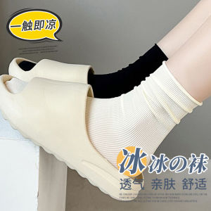 White Mid-Calf Breathable Socks for Women Summer Thin Short Tube Socks Anti-Odor Spring Autumn Long Tube Socks Velvet Fabric