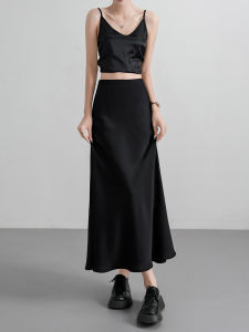 High Waist A-Line Skirt Large Size Acetate Satin Fish Tail Womens Summer Dress Slimming Midi Skirt Office Commute Style