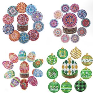 10 DIY diamond-painted coaster sets with mandala/round ball patterns no cup holders anti-slip wooden coasters bar