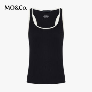 MO&Co. | Autumn Spring Color Block Trim Light Elastic Fitted Cross Back Knit Vest