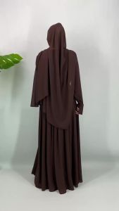 Elegant Smocked Waist Abaya Dress With Hijab Set Modest Long Sleeve Maxi Dress Muslim Women Casual Prayer Abaya Outfit