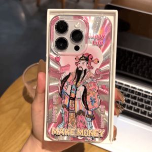 MrHaHa Case For iphone 16 promax iphone 16plus iphone 15 promax 15pro 15plus iPhone 16 15 14 13 12 11 Pro Max X Xs Max 7 Plus The God of Wealth Advanced Silver Laser Colorful Phone Case TPU With Chain Soft Phone Case Protective Shockproof Soft Back Cover