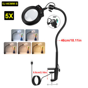 Toolour 5X Illuminated Magnifier LED Desk Lamp Gooseneck Arm Table Clamp Magnifying Glass for Soldering Iron Repair/Table Lamp