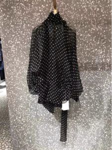 French Vintage Design Polka Dot Transparent Thin Shirt Spring Autumn Loose Butterfly Knot Chiffon Top Womens Korean Style Commute