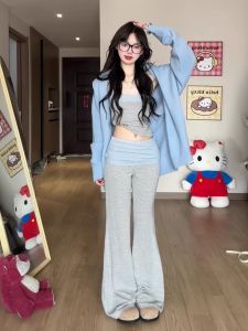 XUECAIQI | Youthful Korean Style Set for Women Outerwear Sweater Cardigan Camisole Wide Leg Trousers