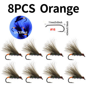 8PCS Mayfly CDC Emerger Dry Fly Barbed Fly Tying Hook Artificial Insect Baits Trout Bass Perch Grayling Fishing Lure Baits 16#