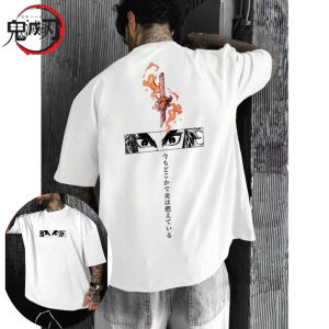 Bandai | Demon Slayer Mens T-shirt Kyojuro Rengoku Anime Summer Boy Spring and Autumn Childrens Short Sleeves Parent-Child Wear Winter