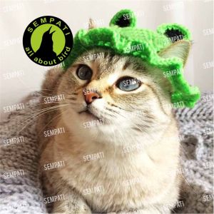 SEMPATI Topi Kucing Anjing Rajut Motif Kodok Katak Baju Mainan Kucing Pet Bucket Frog Hat Crochet Aksesoris Hewan Lucu Kitten Anabul Puppy Kelinci Monyet