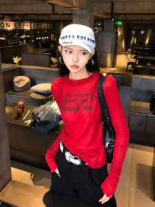Retro American Knitted Top Women Early Autumn New Style Pure Desire Hot Girl Long Sleeve T-Shirt Slim Short Base Shirt Top