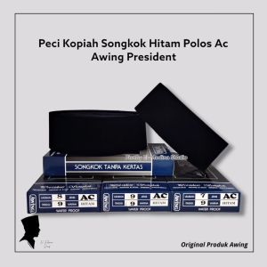 Peci Hitam Polos AC Awing President Songkok Nasional Pertama Tanpa Kertas Kopiah Pria Dewasa Lengkap Ukuran