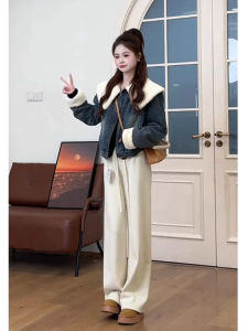 Winter Fashion High-End Lamb Fur Short Denim Jacket Thickened Two-Piece Set Small Fragrance Style Commute Korean Version Soft