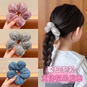 ดอกไม้หัวสามมิติของเด็กผู้หญิงผูกลูกบอลผมเชือกผูกผมเด็กลายสก๊อตดอกไม้วงแหวนผมสาวน้อยผูกเครื่องประดับผมขั้นสูง