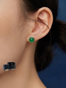 TH | Natural High Icy Green Jade Earrings With Green Agate Cabochon