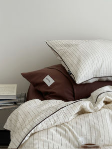 Simple Korean Style Washed Cotton Stripe Pure Cotton Bedding Set Artistic Style Full Cotton Quilt Cover Student Three Piece Set
