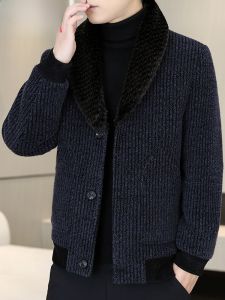 HENGYUANXIANG | Hengyuanxiang Mens Thickened Woolen Jacket With Fur Collar Autumn Winter Warmth Velvet Suit Coat Fashionable Urban Style