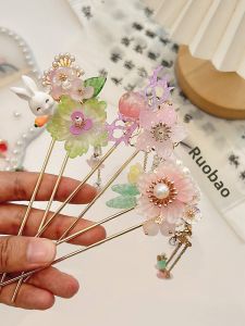 Childrens Traditional Chinese Hanfu Hair Accessories Autumn Moon Festival Headwear Tassel Shake Headpin Girls Ancient Style