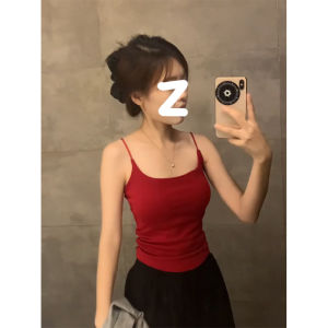 เสื้อกั๊กสายเดี่ยวสไตล์อเมริกันหวานและเผ็ดร้อนสำหรับผู้หญิง ใส่กลางแจ้งในฤดูร้อนพร้อมแผ่นเสริมหน้าอก เสื้อชั้นในแบบมีโครง เสื้อยืดโยคะ