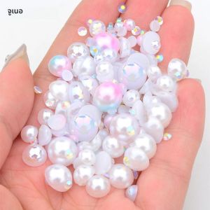 JUNAO 20g 3 มม.4 มม.6 มม.8 มม.10 มม.ขนาดผสมผสมสีสีขาว AB Flatback ไข่มุกลูกปัด Rhinestones เลียนแบบครึ่งรอบเพิร์ลสําหรับ DIY