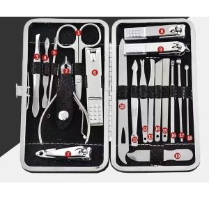 กรรไกรตัดเล็บ 19ชิ้น พร้อมกระเป๋าหนัง ตัดครบเช็ต ถูกตั้ง ตัดขนจมูก กดสิว ฮู้ สร้างความสุขกับคอลลาเจน