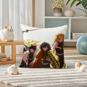 Bandai | Demon Slayer Hashira Training Arc Anime Plush Pillow Cover Soft Short Plush Cushion Cover For Sofa Bedroom Home Decor Gift