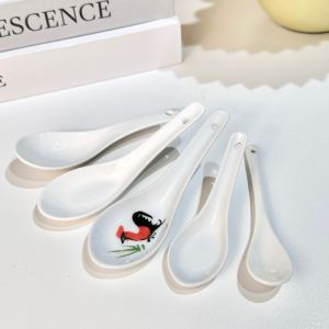 High Quality Ceramic Spoon Flat Bottom Soup Spoon Suitable for Home Restaurant Restaurant Coffee Spoon Feeding Children Soup Spoon Eating