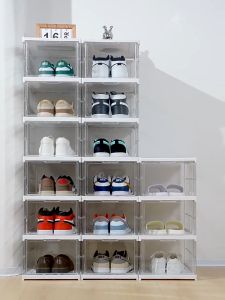 Goody Folding Shoe Box Installation-Free Shoe Organizer Box Plastic Transparent Foldable Shoe Cabine Multifunctional Storage Rack Large Capacity