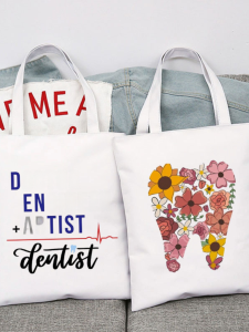 Custom Logo Dental Clinic Canvas Bag Handheld Satchel Gift Single Shoulder Bag Medium Size Soft Texture Animal Print