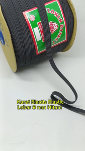 Karet Elastis / Elastic Lebar 8 mm Hitam Flower Basket Harga Per 5 Meter