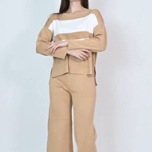 QUEENTIN One-Set 606: Setelan Wanita Rajut Knit Polos Bergaris Stretch Premium Lengan Panjang