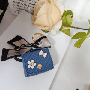 Fashion Korean Flower Bow Scarf Keychain Leather Earphone Storage Bag Mini Bag Charms for Women Cute Elegant Pendant Coin Purse