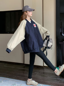 Loose Fit Fashionable Baseball Jacket Womens Dark Blue American Retro Style Outerwear Autumn New Arrival Versatile Stylish Coat