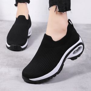 New Air Cushion Slip On Sport Sneakers Shoes For Woman Korean Fashion Lady Running Shoes Comfort Black Rubber Shoes