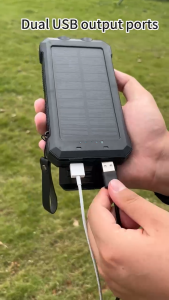 20000mAh Solar-Powered Power Bank with LED Flashlight USB-C Fast Charging Waterproof Portable Energy Bank for Outdoor Travel