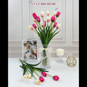 Hoa Tulip 3 Bông Bó Hoa Cắm Giỏ Trang Trí Tiệc. Hoa Lụa Decor