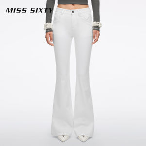 Spring and Summer New Womens Mid Rise M-shaped Deconstructed Slim-fit White Flare Jeans