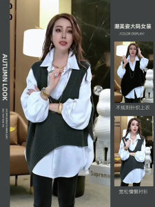 Elegant Knitted Long Sleeve Loose Womens Top Set Two Pieces Outerwear Spring Fashion Casual Shirt Polo Collar Button up